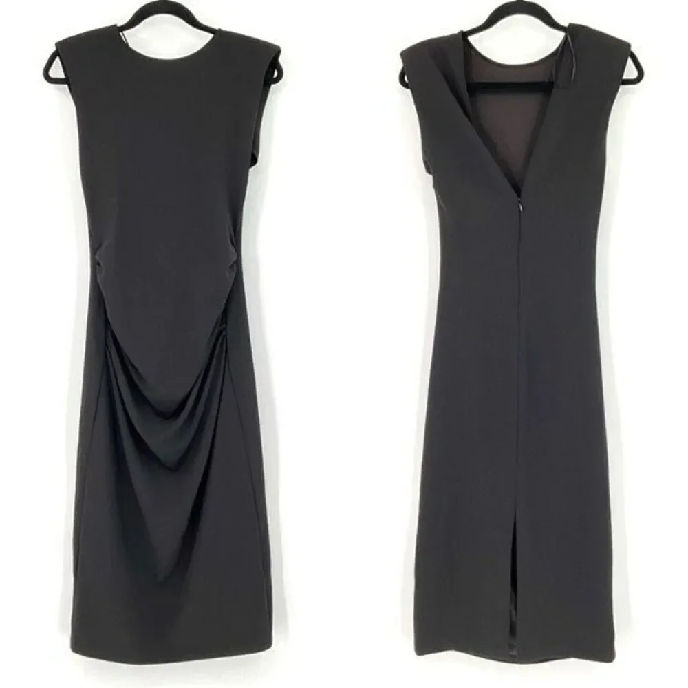 Zara Black Sleeveless Back Zip Drape Sleeveless Midi Dress Size Medium